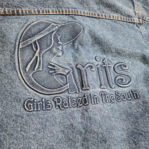 Vintage Trucker Style Tyca Embossed GRITS Womens Large 14-16 Denim Jacket - Picture 7 of 13